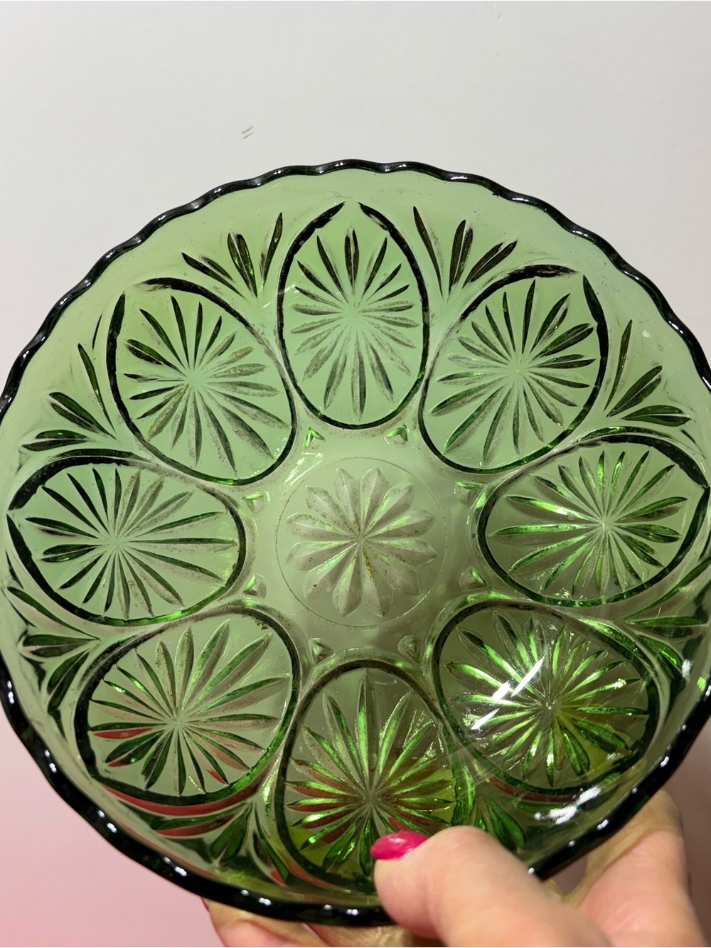 Anchor Hocking Green Pressed Glass Serving Bowl - Vintage Style
